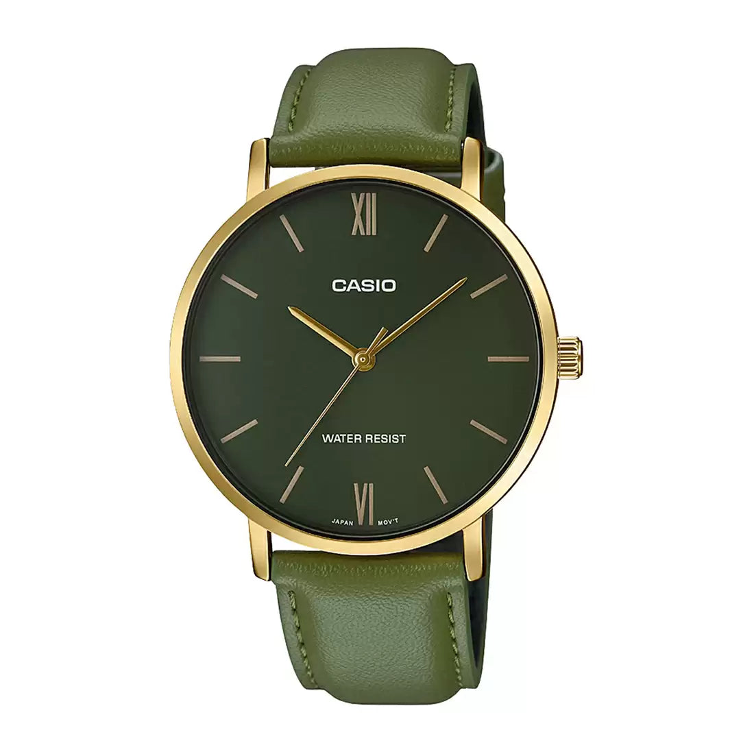 Casio ENTICER MEN MTP-VT01GL-3BUDF - A1782 Green Leather - Men's Watch